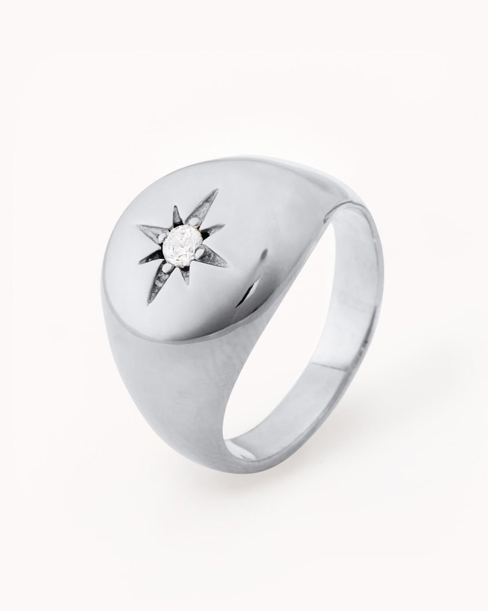 Anel sinete com estrela e zircónia - Anéis Our Sins