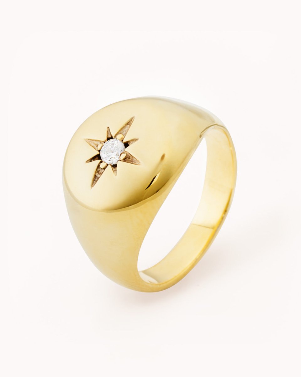 Anel sinete com estrela e zircónia - Anéis Our Sins