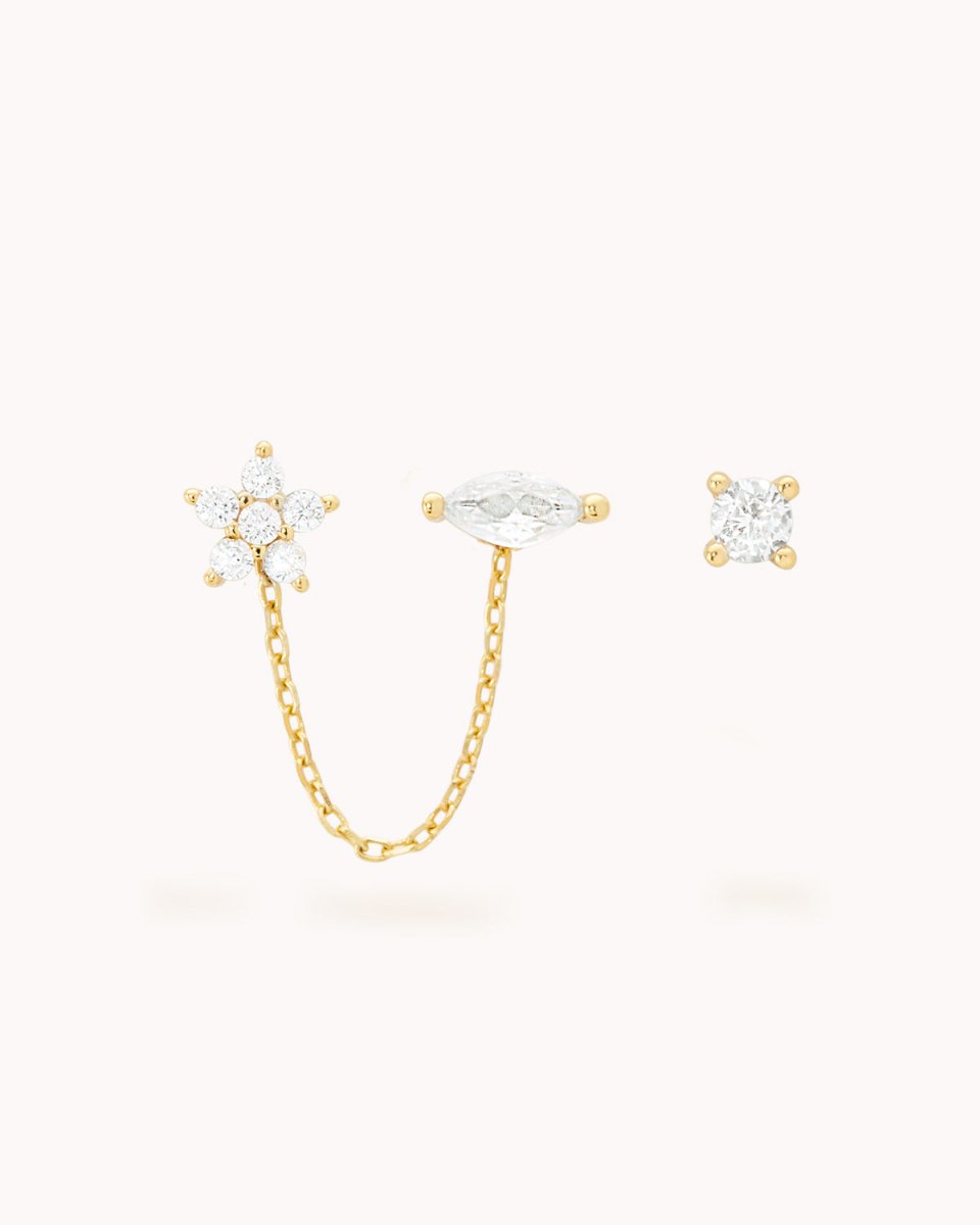 Brincos com zircónias e corrente - Brincos Our Sins