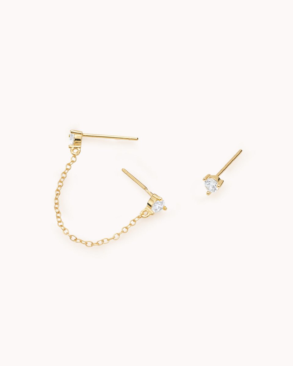 Brincos solitário com corrente e zircónia - Brincos Our Sins
