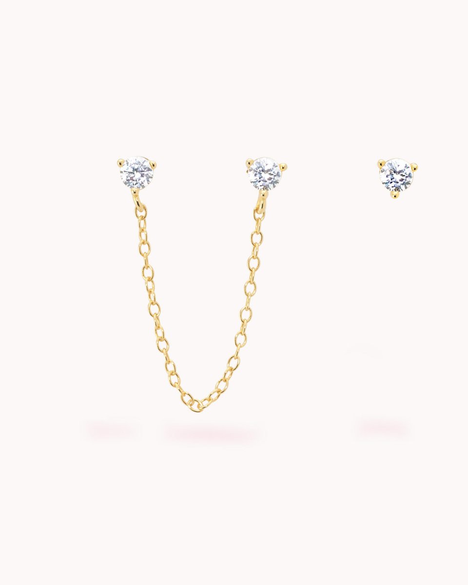 Brincos solitário com corrente e zircónia - Brincos Our Sins