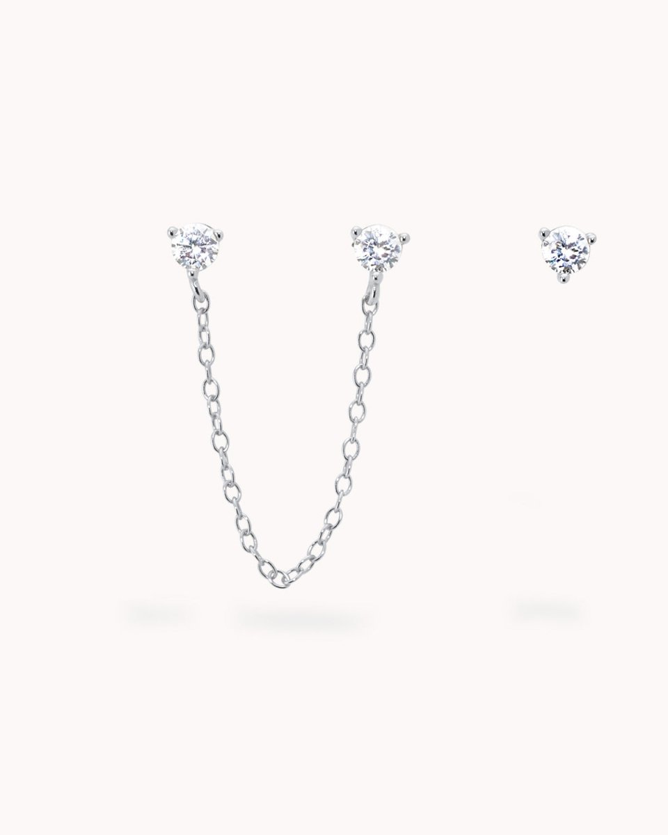 Brincos solitário com corrente e zircónia - Brincos Our Sins