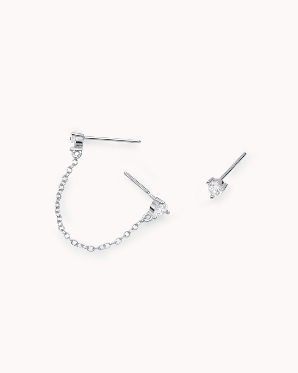 Brincos solitário com corrente e zircónia - Brincos Our Sins