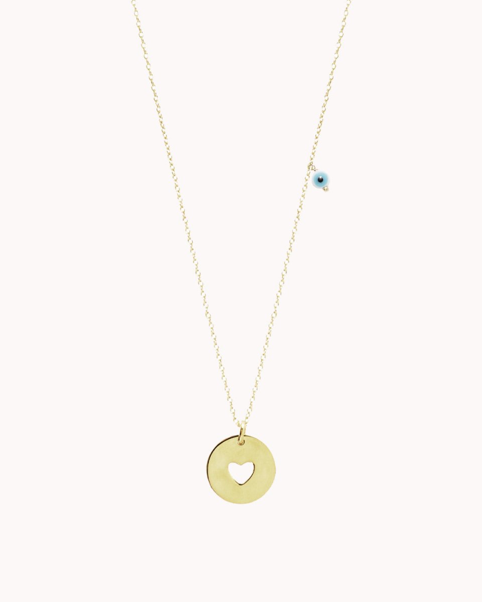 Colar com coração perfurado mais uma pérola ou um olho da sorte - Colares Our Sins