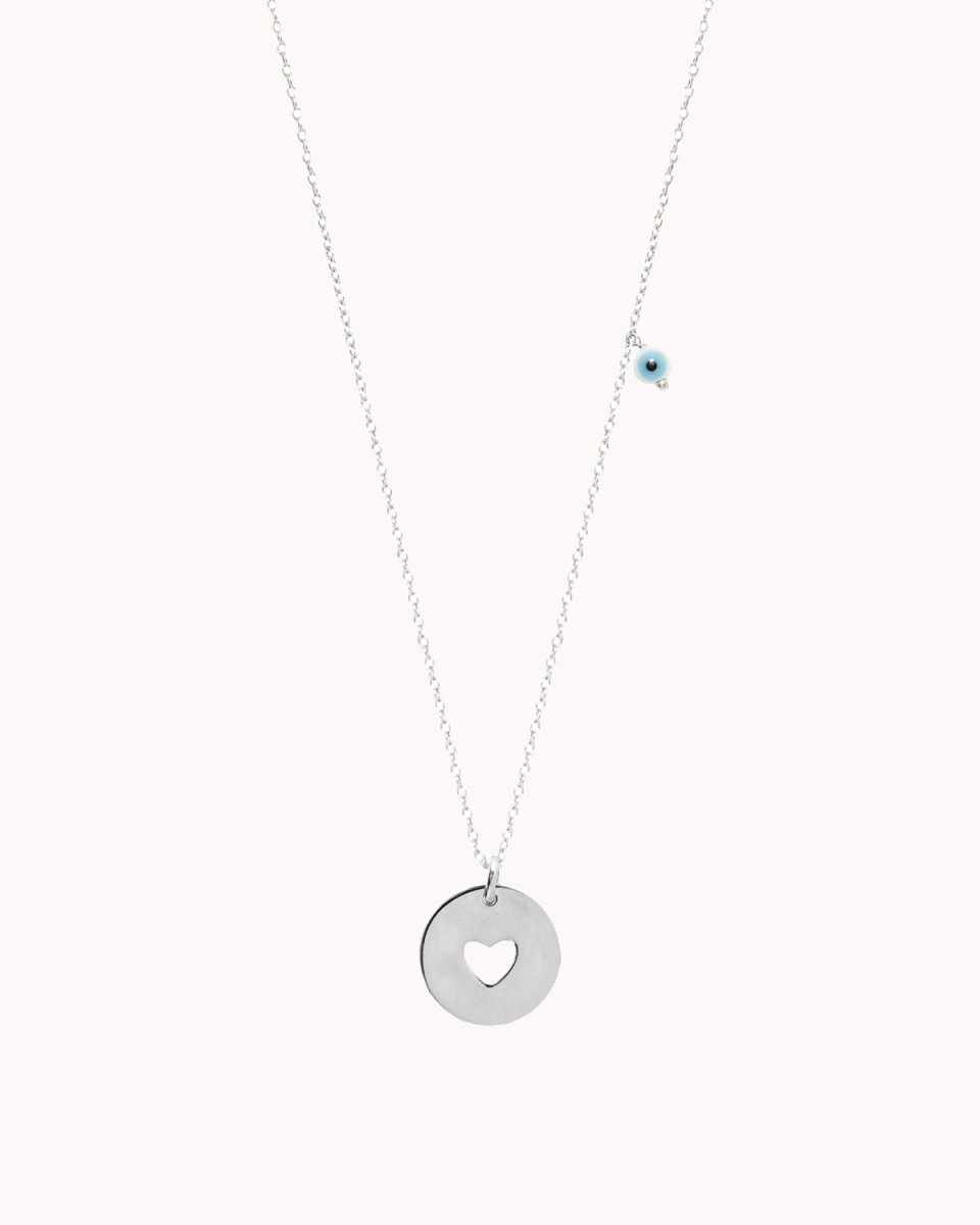 Colar com coração perfurado mais uma pérola ou um olho da sorte - Colares Our Sins