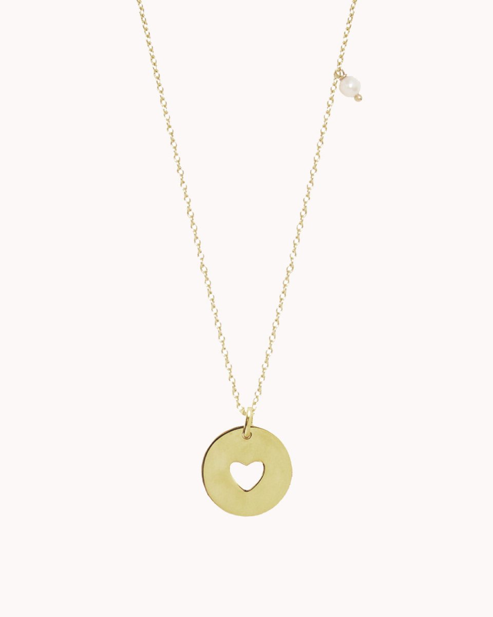 Colar com coração perfurado mais uma pérola ou um olho da sorte - Colares Our Sins