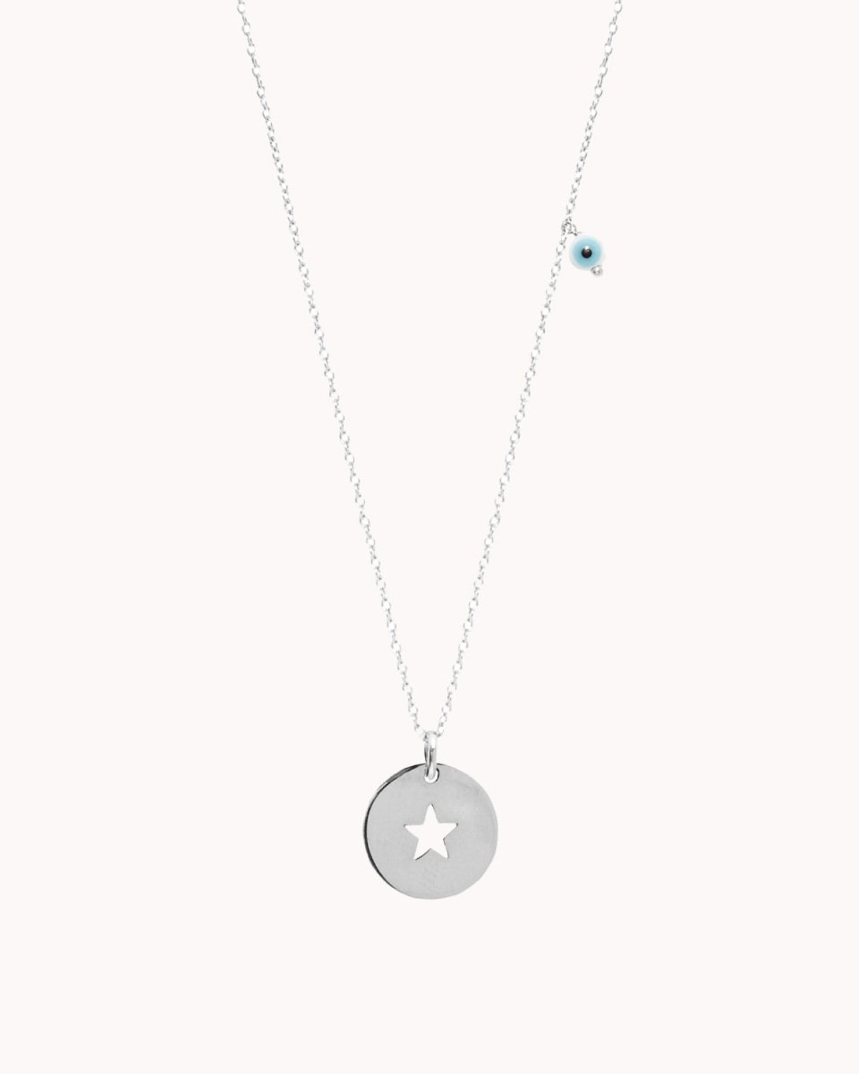 Colar com estrela perfurada mais uma pérola ou um olho da sorte - Colares Our Sins