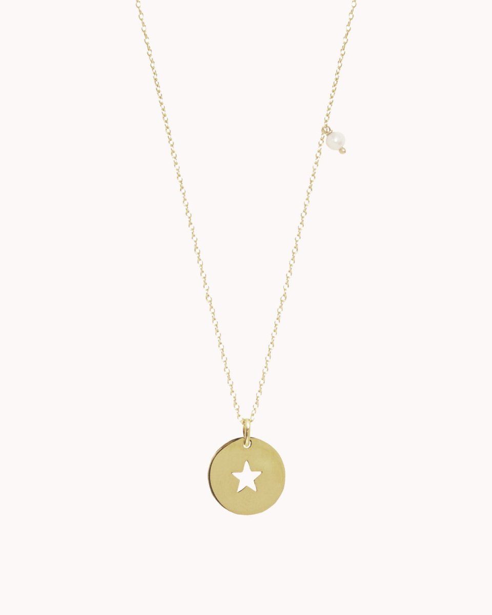 Colar com estrela perfurada mais uma pérola ou um olho da sorte - Colares Our Sins