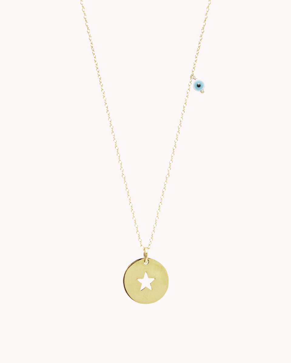 Colar com estrela perfurada mais uma pérola ou um olho da sorte - Colares Our Sins