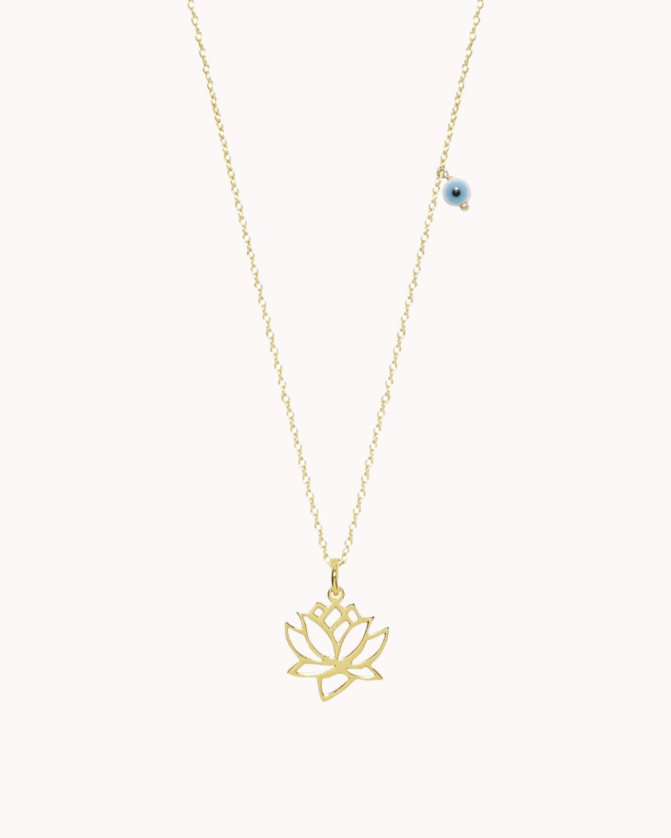 Colar com flor de lótus mais uma pérola ou um olho da sorte - Colares Our Sins