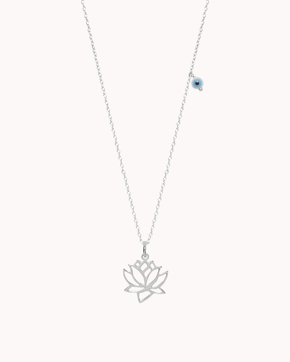 Colar com flor de lótus mais uma pérola ou um olho da sorte - Colares Our Sins