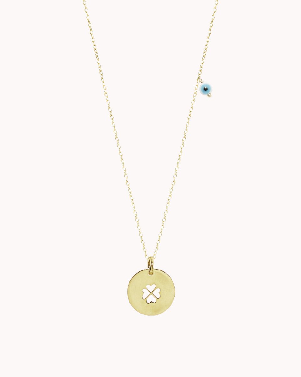 Colar com trevo perfurado mais uma pérola ou um olho da sorte - Colares Our Sins