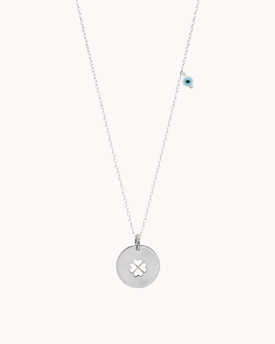 Colar com trevo perfurado mais uma pérola ou um olho da sorte - Colares Our Sins