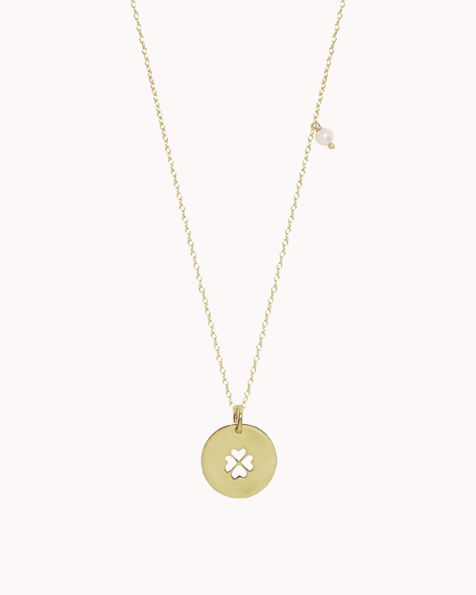 Colar com trevo perfurado mais uma pérola ou um olho da sorte - Colares Our Sins