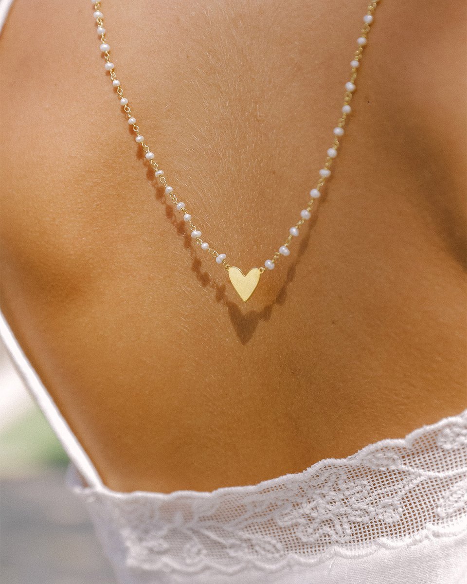 Escapulário enfiado a terço com um coração fixo de cada lado - Colares Our Sins