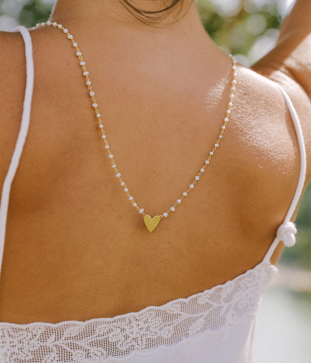 Escapulário enfiado a terço com um coração fixo de cada lado - Colares Our Sins