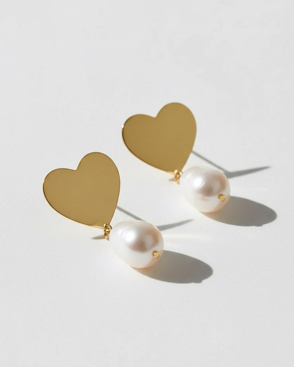 Brincos Coração mais Pérola - Brincos Our Sins